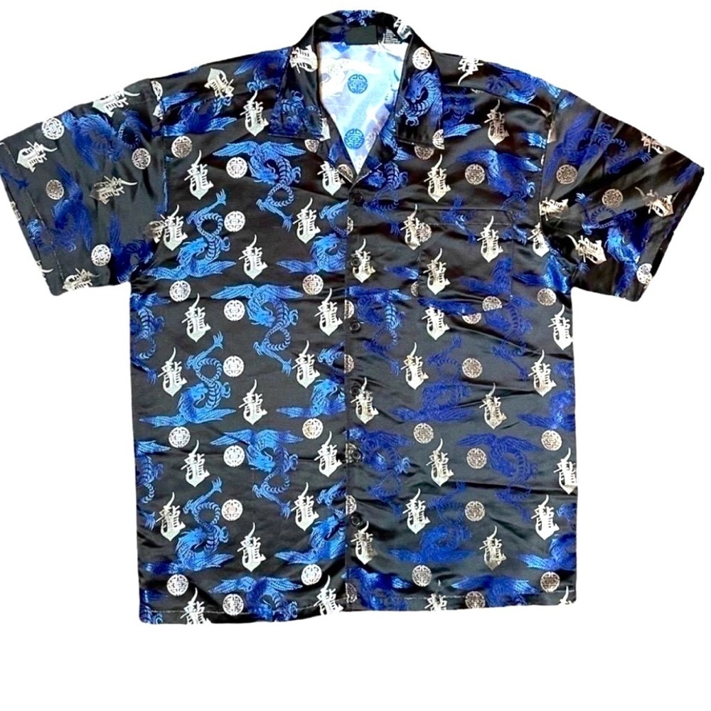 Vintage dragon Street culture Chinese Dragon Print Button Up metallic